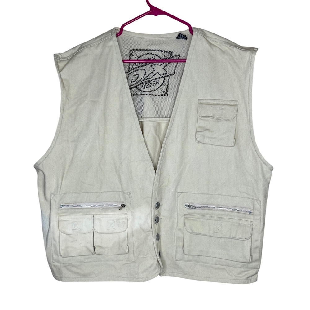 VTG 90s Original Dx Design Fishing photography Vest Pockets Beige Cotton L‎